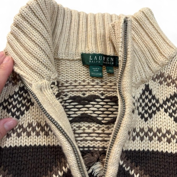 Woman’s beige and Brown Patterned cotton vintage 90s Sweater - Picture 2 of 7